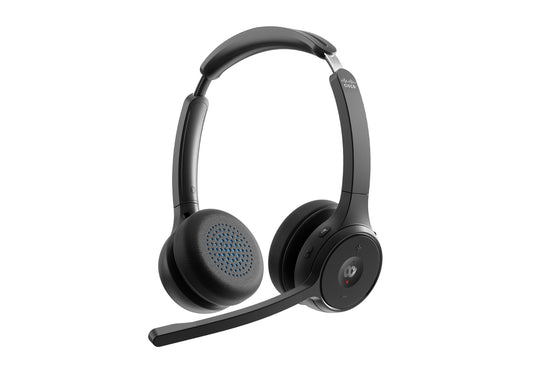 Cisco HS-WL-722-BUNA-C | Wireless dual on-ear | Bluetooth | Webex button | USB-A HD BT adapter | soft case | noise-canceling boom mic | Carbon Black
