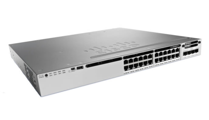 Cisco WS-C3850-24S-S | 24x 1G SFP fiber | 4x10G SFP+ uplinks (NM) | IP Base