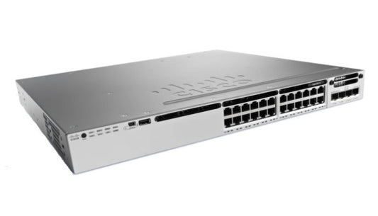 Cisco WS-C3850-24S-S | 24x 1G SFP fiber | 4x10G SFP+ uplinks (NM) | IP Base