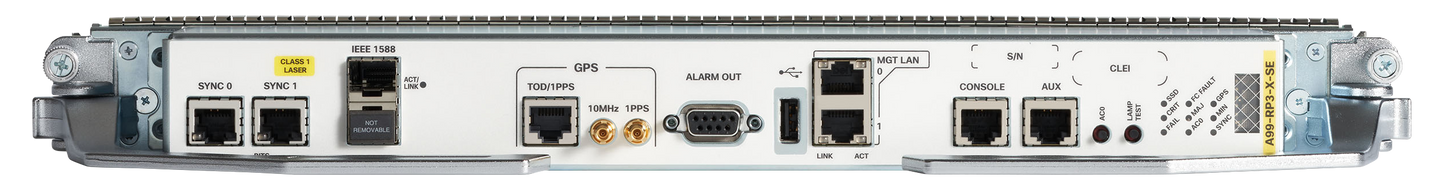Cisco ASR 9900 RP3-X SE router with multiple ports and yellow label