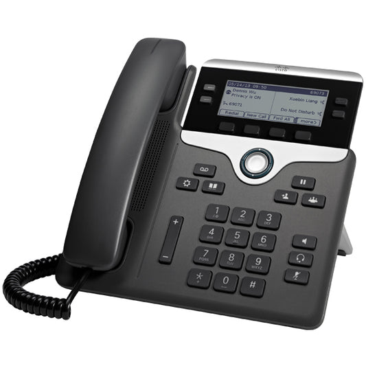 Cisco CP-7841-3PCC-K9 | VOIP desk phone | 4 lines | 3.5-in grayscale LCD | 2x Ethernet (LAN+PC) | PoE 802.3af | wideband audio | Multiplatform (SIP) firmware
