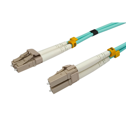 OM4 Multimode Fibre Optic Cable | Duplex LC to LC | LSZH Aqua | 0.5 to 10 Meter