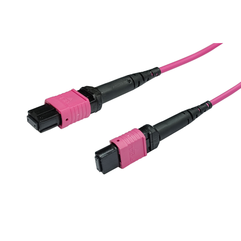 OM4 Multimode 12-Core MPO Female to MPO Female Fiber Optic Cable, Pink