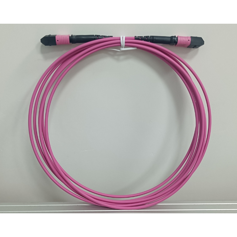 Pink OM4 MPO Female to MPO Female 12-Core Fiber Optic Cable