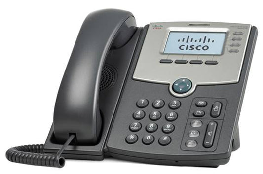 Cisco SPA514G | 4-line IP phone | 2x 1G switch | 802.3af PoE | 128x64 backlit display | SIP/TLS/SRTP | RJ9/EHS headset | Sidecar support | VLAN/QoS