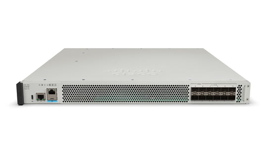 Cisco C8570-G2 silver server rack with black mesh panel and blue ports