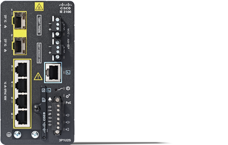 Cisco IE-3100-3P1U2S-E | 4x 1G RJ-45 (3x PoE+ 802.3at, 1x 4PPoE/UPoE 802.3bt), 2x 1G SFP uplinks, Network Essentials