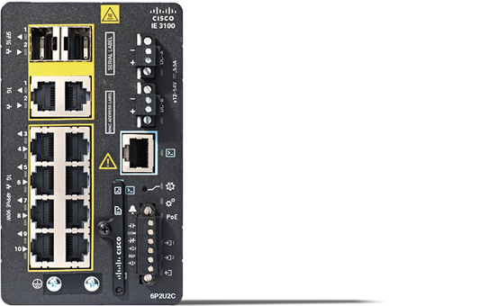 Cisco IE-3100-6P2U2C-E | 8x 1G RJ-45 (6x PoE+ 802.3at, 2x 4PPoE/UPoE 802.3bt), 2x 1G combo uplinks (RJ-45/SFP), Network Essentials