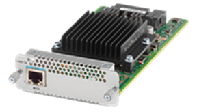 Cisco C-NIM-1M module with silver heatsink on green PCB and RJ45 Ethernet port
