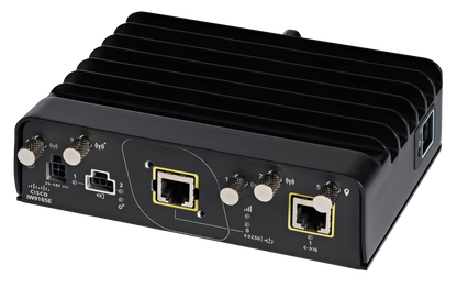 Black cisco iw9165e catalyst iw9165 wi-fi 6e industrial access point with ribbed heat sink and multiple ethernet ports