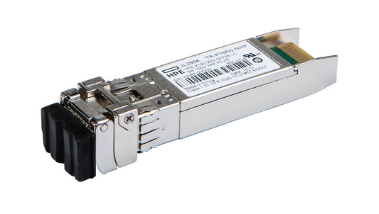 HPE JL293A 25G SFP28 SR transceiver module with silver fiber optic housing