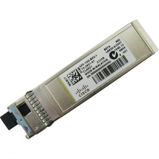 Cisco SFP-10G-BXU-I | 10GbE SFP+ | 10GBASE-BX10 BiDi | TX 1270/RX 1330 nm | 10 km SMF | LC simplex | Industrial temp