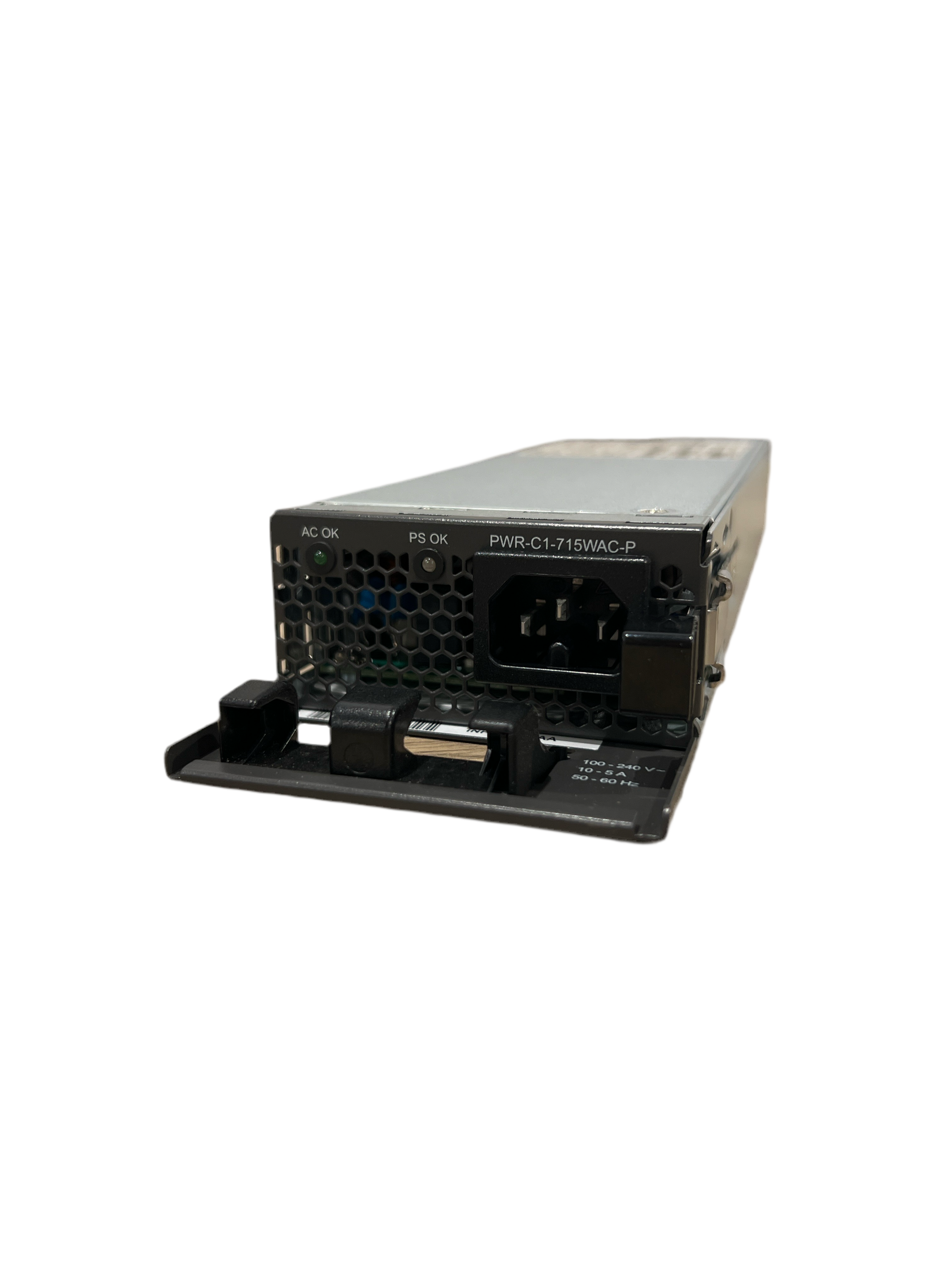 Cisco PWR-C1-715WAC-P 715W AC PSU with black case, multiple ports, and large fan