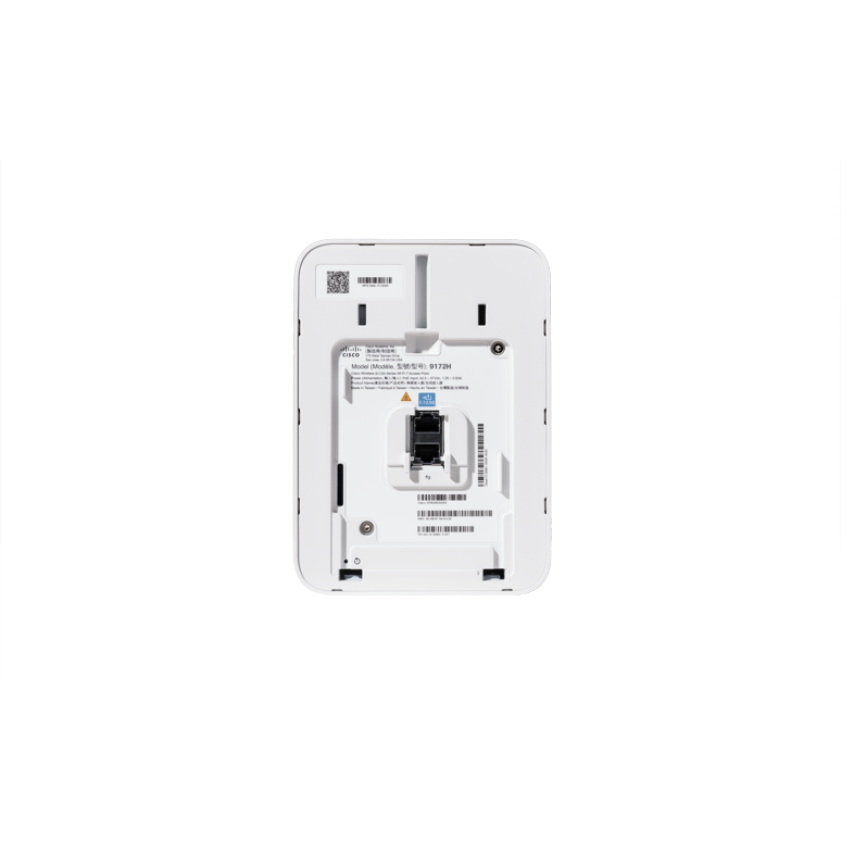 White rectangular meraki cw9172h-rtg tri-band wi-fi 7 wall plate access point back with ethernet port and model info