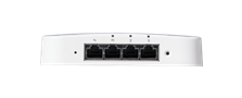 White rectangular meraki cw9172h-rtg network switch with five black ethernet ports and one usb port on front panel