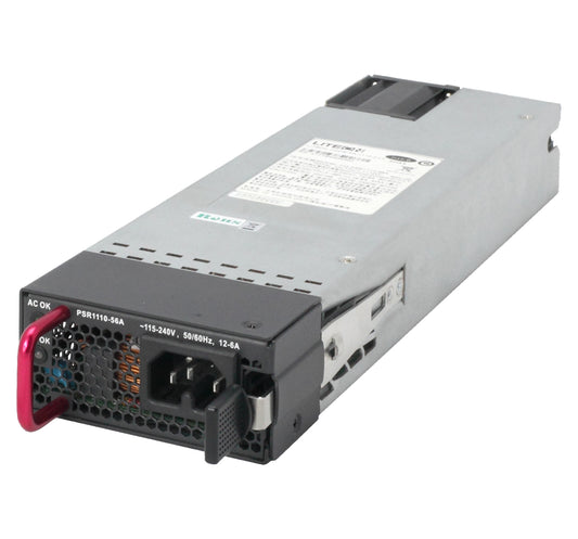 HPE JG545A AC hot-swap PSU with silver body, red accents