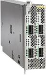 Cisco N5696-M4C 4x100G line card in silver server rack with black mesh panels