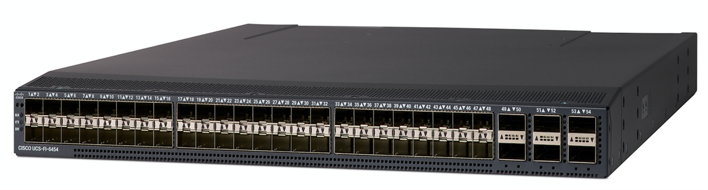 Cisco HCIX-FI-6454 48-port 1/10/25G SFP28 switch with sleek black design