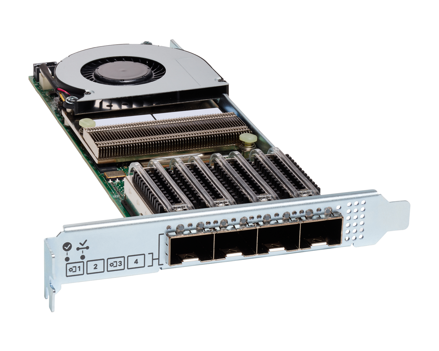 Cisco HCI-PCIE-C25Q-04 silver server rack with 4x10/25GbE SFP28 ports and cooling fan