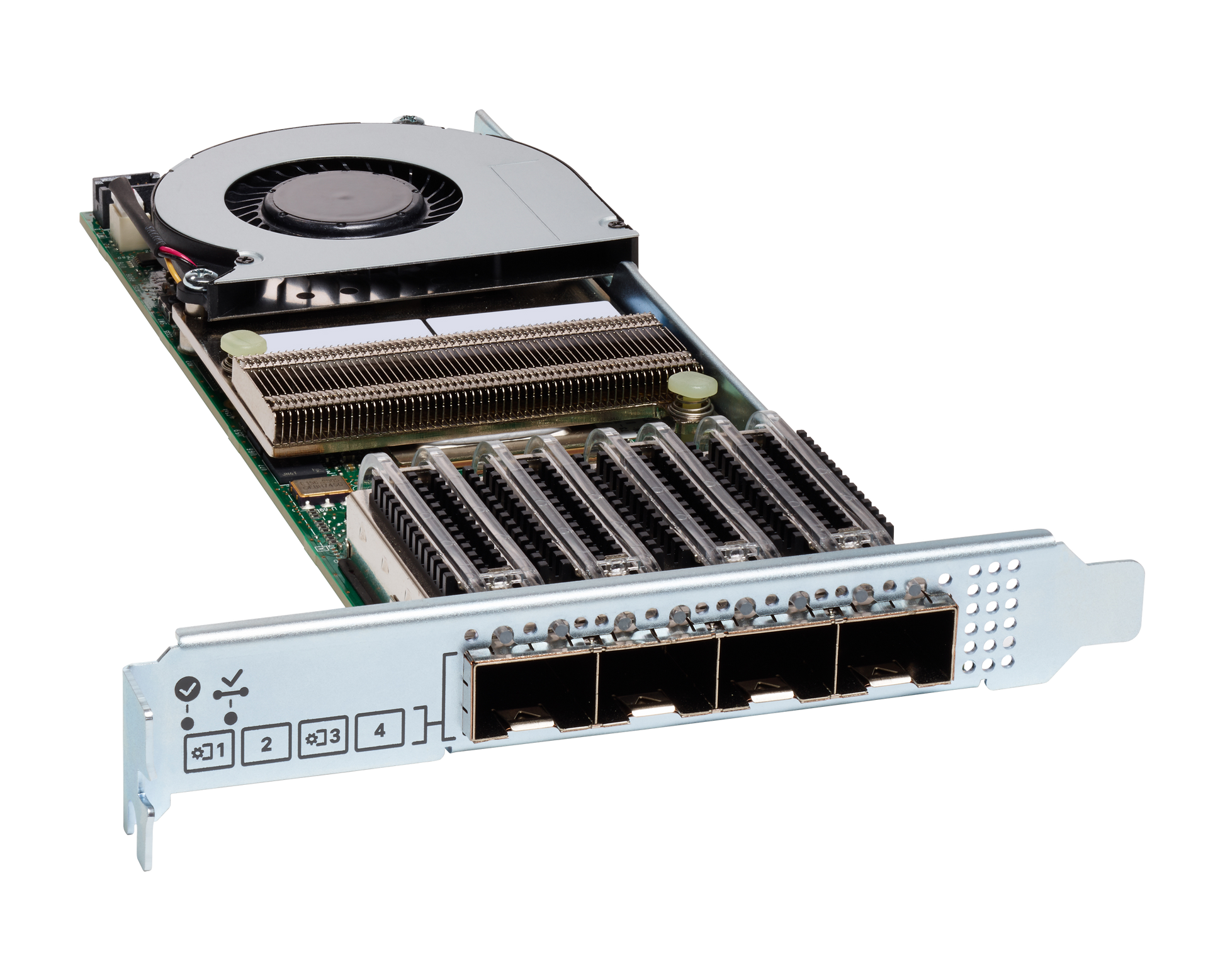 Cisco HCI-PCIE-C25Q-04 silver server rack with 4x10/25GbE SFP28 ports and cooling fan