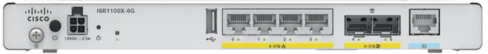 Cisco ISR1100X-6G router with 4x 1G RJ45 ports, 2x 1G SFP, SD-WAN ready