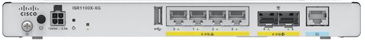 Cisco ISR1100X-6G router with 4x 1G RJ45 ports, 2x 1G SFP, SD-WAN ready
