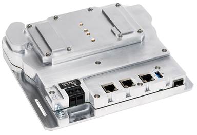 Silver metallic cisco esw-6300-con-z-k9 industrial control module with multiple ethernet ports and rugged rectangular design