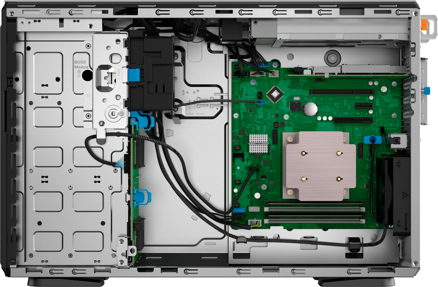 Dell latitude 5430 laptop with silver chassis showing green motherboard and black cables for poweredge t360 server setup