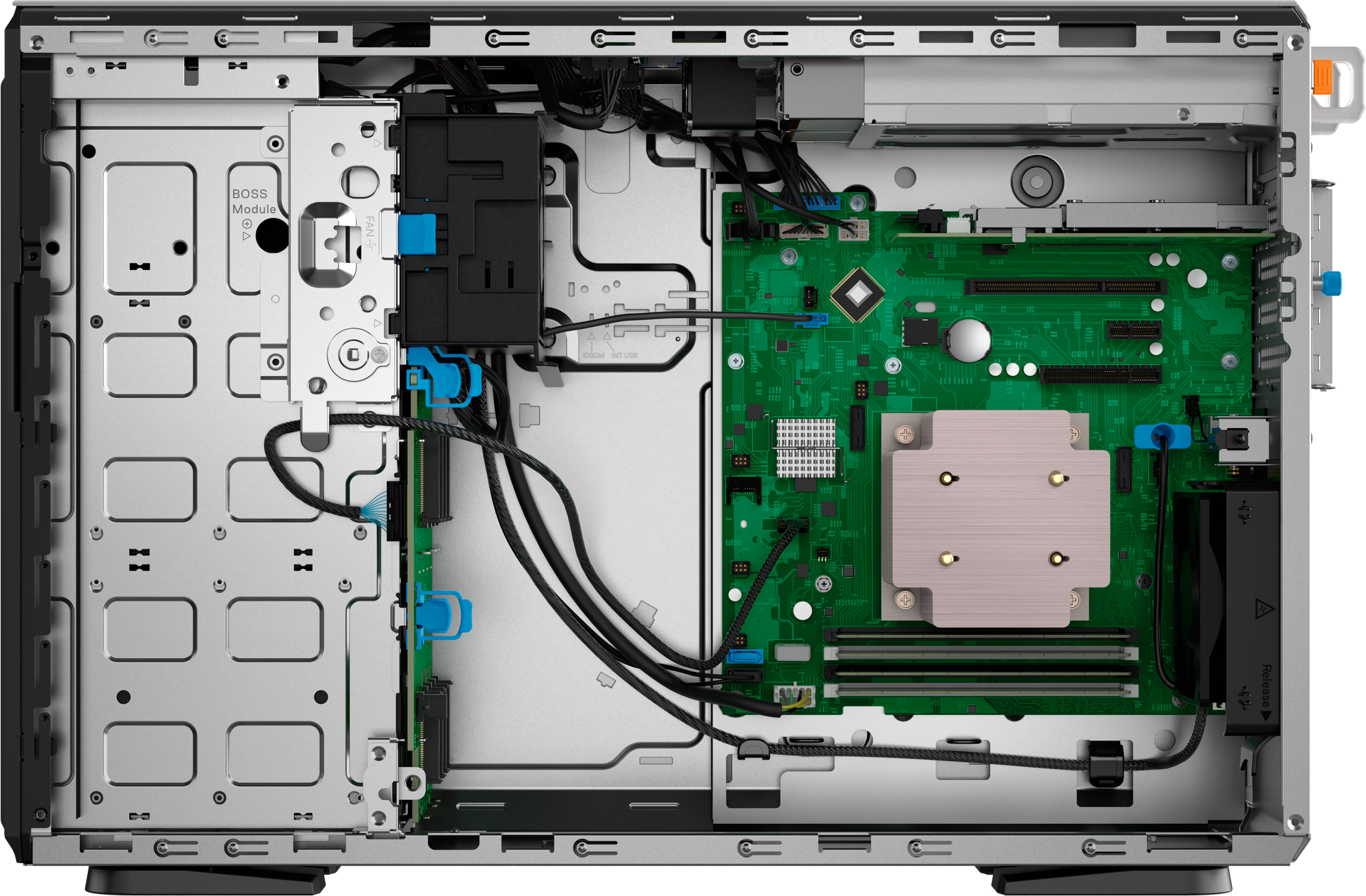 Dell latitude 5430 laptop with silver chassis showing green motherboard and black cables for poweredge t360 server setup