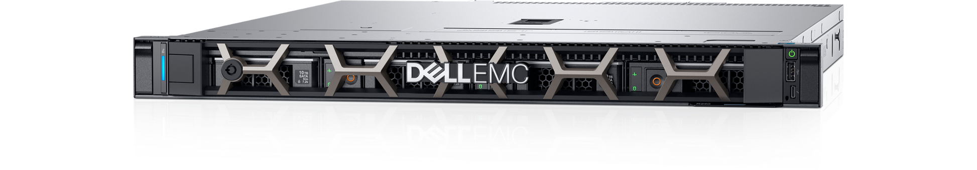 Dell R240 1U rack server with sleek black and silver design