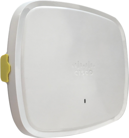 White cisco c9130axe-z wireless access point with yellow mounting bracket wifi 6 external antennas up to 5.38 gbps