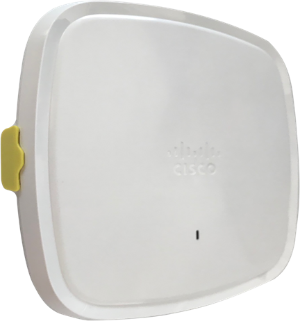 White cisco c9130axe-z wireless access point with yellow mounting bracket wifi 6 external antennas up to 5.38 gbps