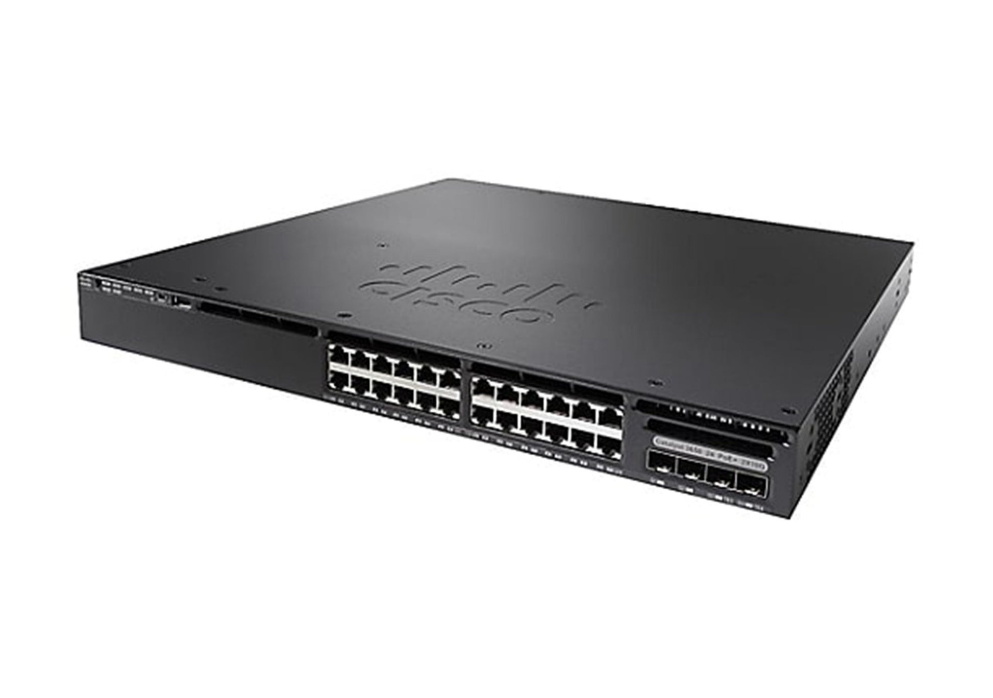 Cisco WS-C3650-24PDM-L 24-port PoE+ switch with sleek black design