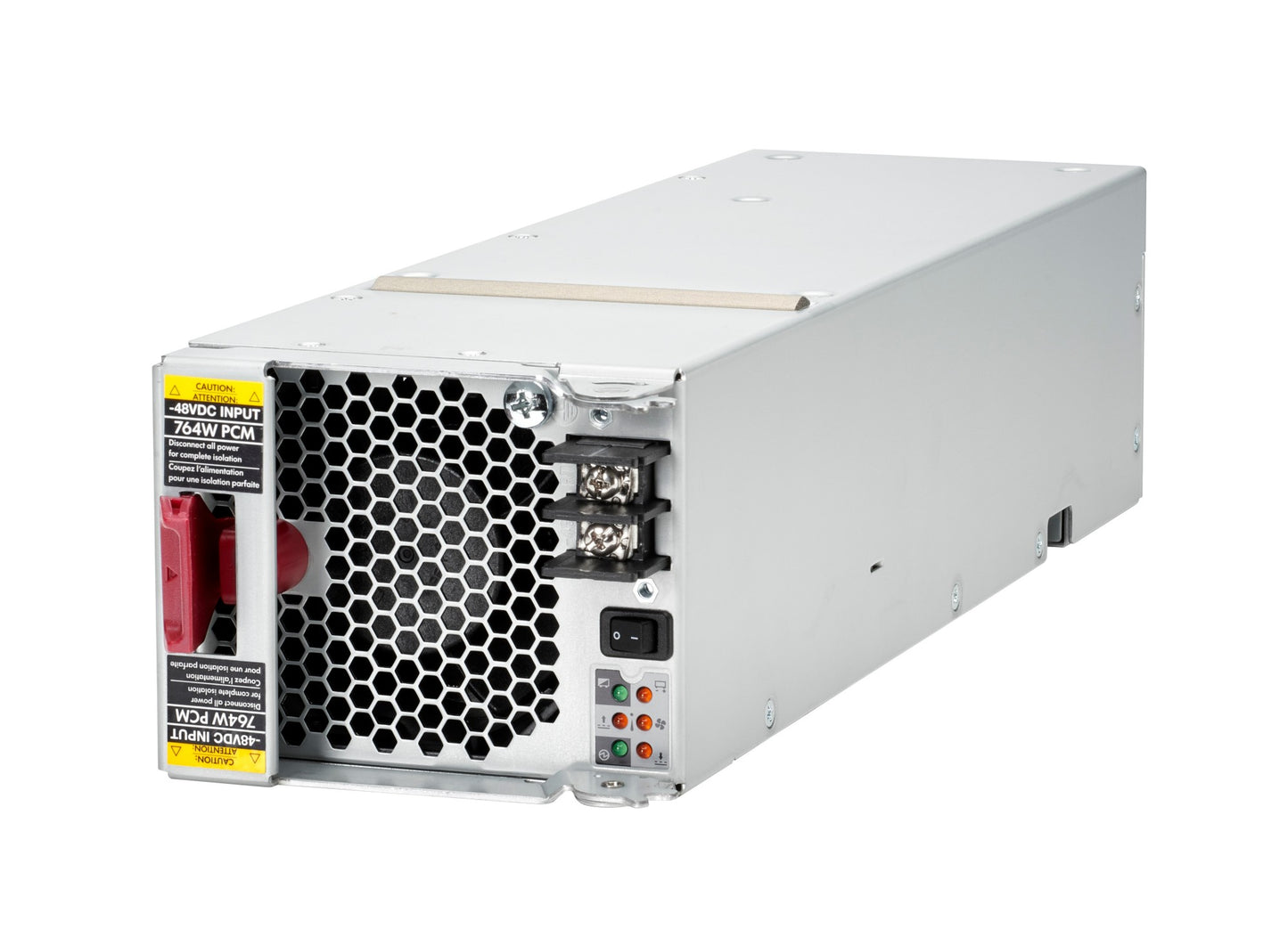 Aruba R0Q90A 764W -48V DC hot-plug PSU with silver red accents
