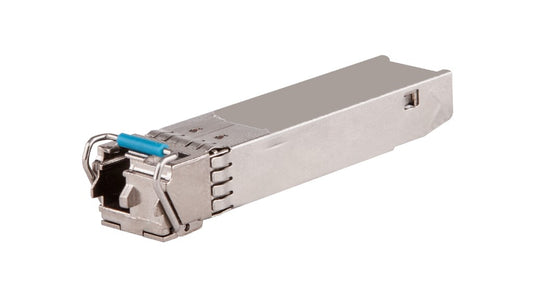 HPE JD100A 100M BiDi SFP transceiver with blue accents
