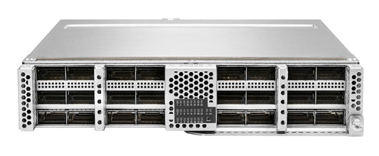 HPE 829910-B21 silver server rack with black mesh panels and 48x100Gb QSFP28 bays