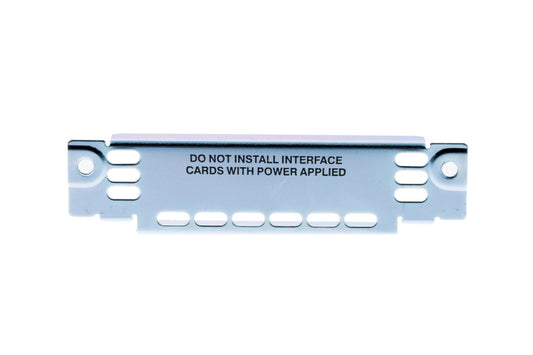 Cisco HWIC-BLANK silver metal slot cover with warning label