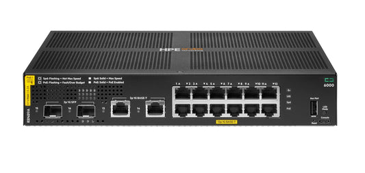 Aruba R8N89A | 12x 1G PoE+ (Class 4, 139W) | Uplinks: 2x 1G RJ45 + 2x 1G SFP | License: AOS-CX standard