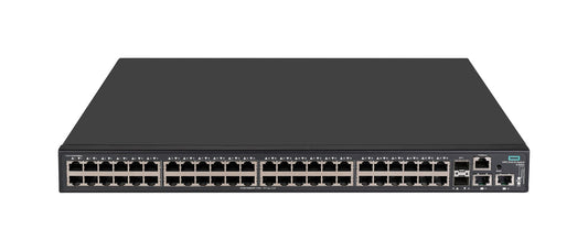HPE JL825A black Cisco-style switch with 48x 1G PoE+ ports and 10G uplinks