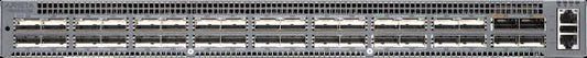 Gray metal arista dcs-7280cr3k-32d4 network switch with multiple ports and ventilation slots on the back side