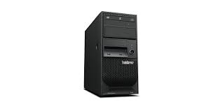 Black Lenovo ThinkServer TS450 tower with perforated panel and handle