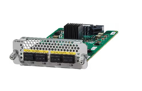 Cisco C-NIM-4X green circuit board with silver connectors and heatsink