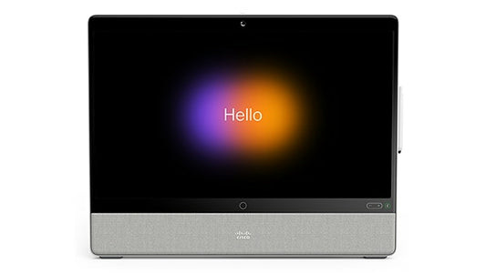 Cisco CS-DESKPRO-NR-K9 | 27in 4K touch, 12MP 4K camera, Ethernet-only (no Wi-Fi/BT), USB-C docking, HDMI input, speaker/mic array, auto-framing