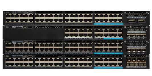 Cisco WS-C3650-12X48UZ-L 48-port switch with ports and blue cables