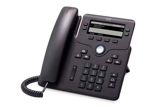 Cisco CP-6851-3PCC-K9 | 4-line SIP deskphone, 2x 10/100/1000 Ethernet (LAN+PC), 802.3af PoE, backlit grayscale display, RJ-9 headset, full‑duplex speakerphone