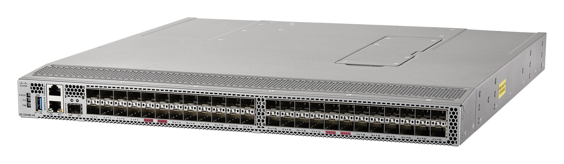 Cisco Catalyst 9300 switch with 48x 64G FC ports and silver finish