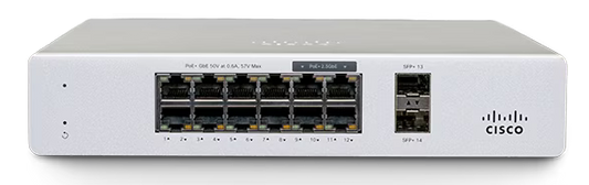 Meraki MS130-12X-HW | 12-port L2 (8x 1G + 4x 2.5G mGig) | PoE+ (802.3at) 240W | 2x 10G SFP+ uplinks | Enterprise license