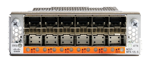 Cisco NC57-MPA-12L-S-FC silver router with orange accents and 12x 10/25/50G slots