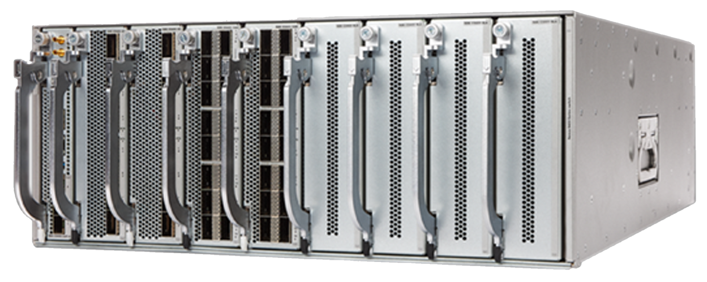 Cisco UCS silver server rack with black mesh panels and handles