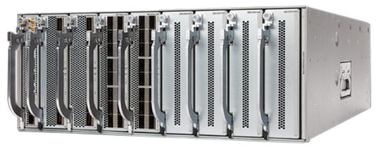 Cisco UCS silver server rack with black mesh panels in N9K-C9408 chassis